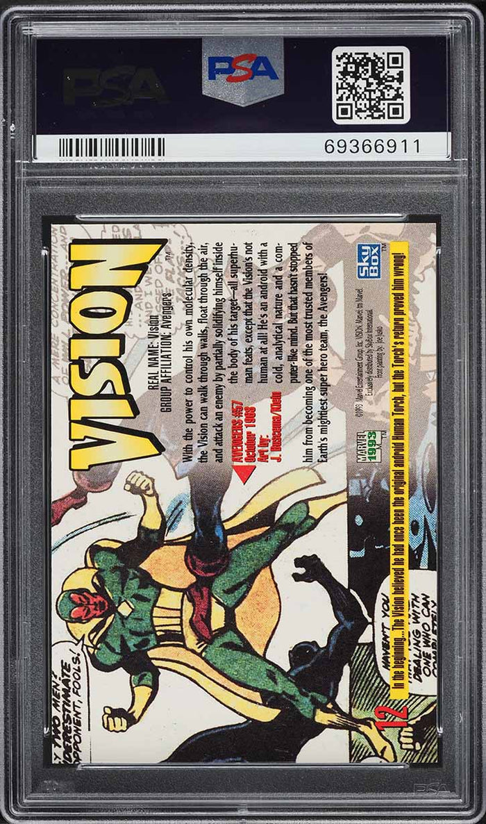 1993 Skybox Marvel Masterpieces Card # 12 Vision PSA 10 GEM MINT (MGD2)
