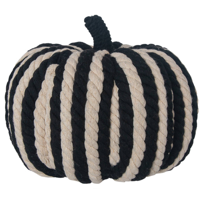 9.5" Dia Handcrafted Black & Cream Stripe Pumpkin Halloween