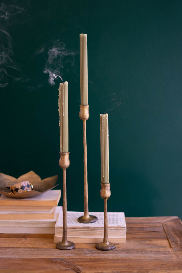 Antique Brass Taper Candle Holder Set
