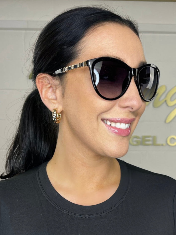 Black Round Thin Gold Leather Thread Chain Arm Sun Glasses