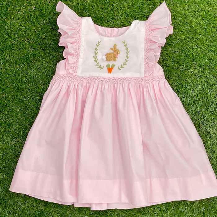 Bunny Smocked Avignon Dress- French Knot Bunny on Pink!