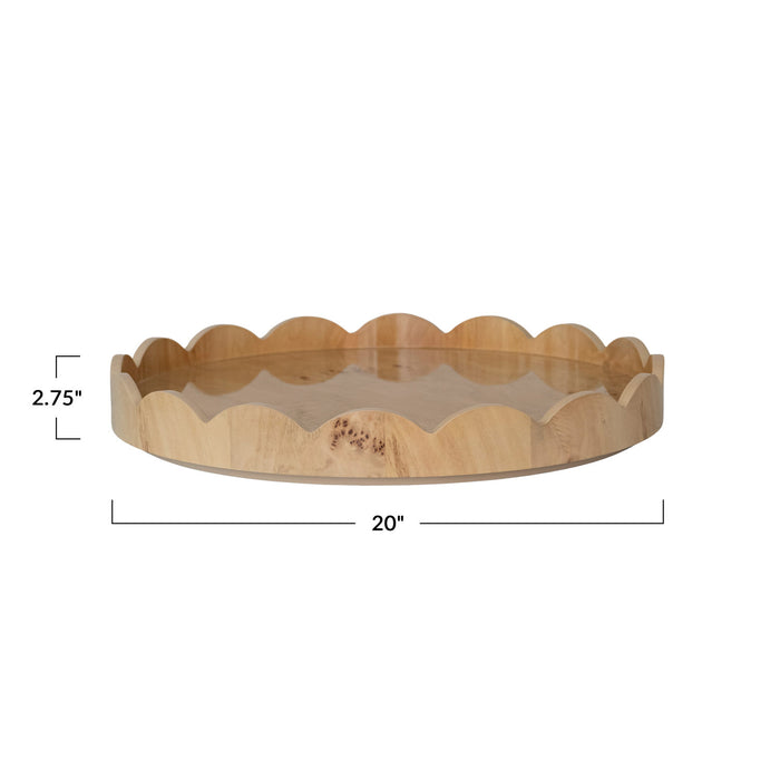 Burl Wood Veneer Scalloped Lazy Susan