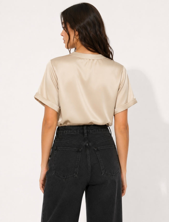 Cream Satin T Shirt