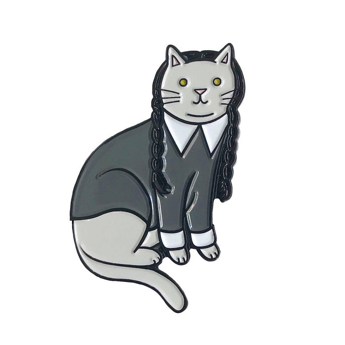 Danielle V Designs - Wednesday Addams Goth Cat Enamel Pin
