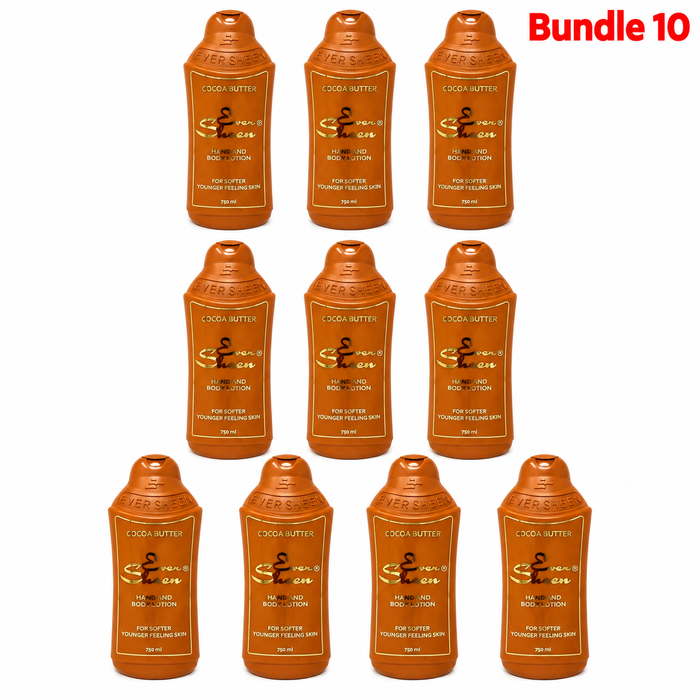 Ever Sheen Cocoa Butter Body Lotion, nourishing moisturizer enriched with cocoa butter, designed to hydrate and soften dry skin while leaving it feeling smooth, supple, and radiant-looking for daily body care.