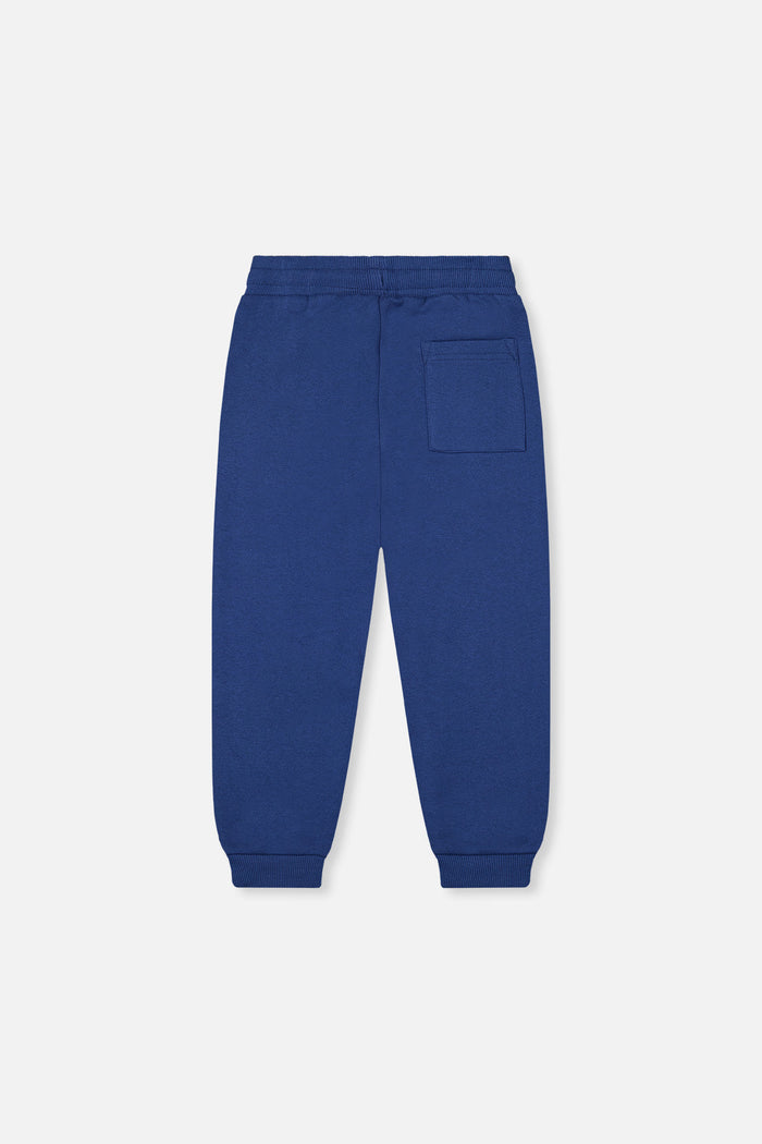 Deux par Deux kids fleece jogger sweatpants in blue, back view