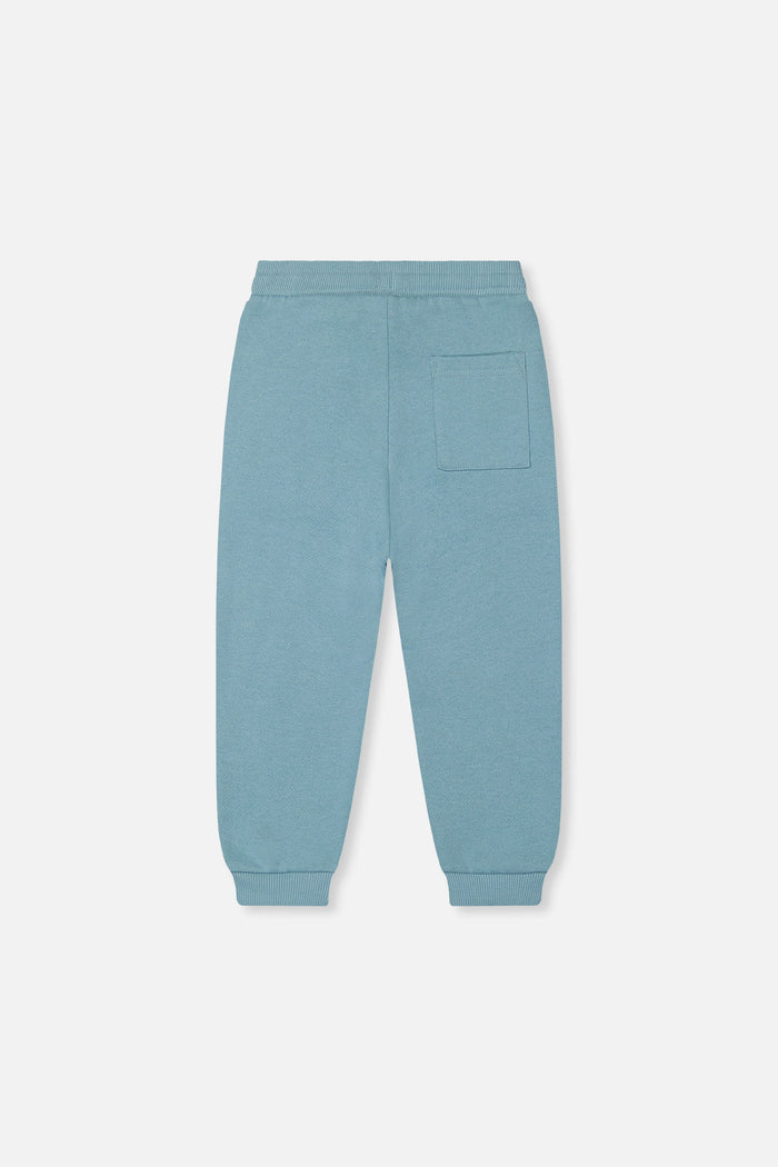 Deux par Deux kids fleece jogger sweatpants in pale turquoise, back view