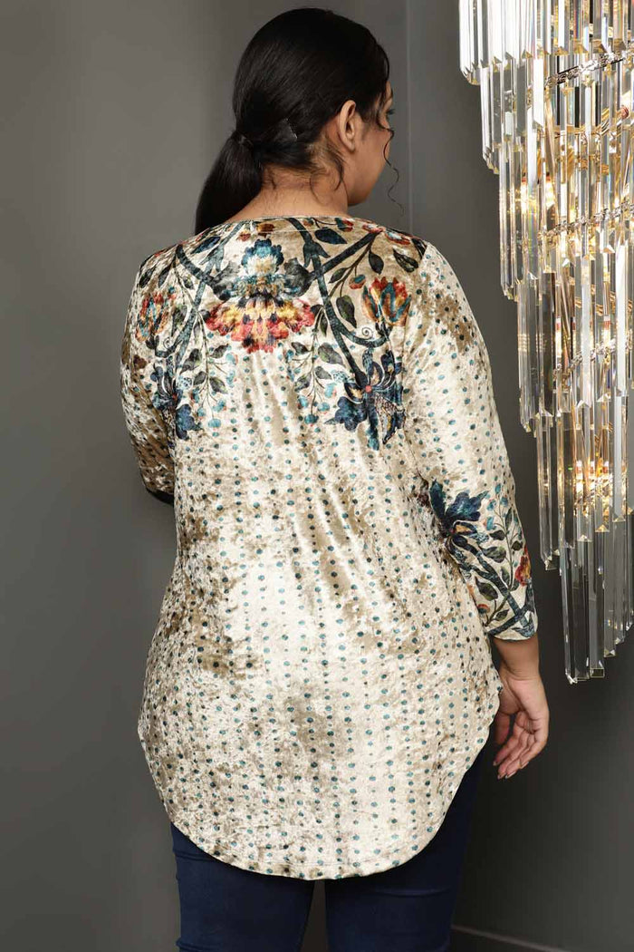 Floral Ethnic Print Velvet Top