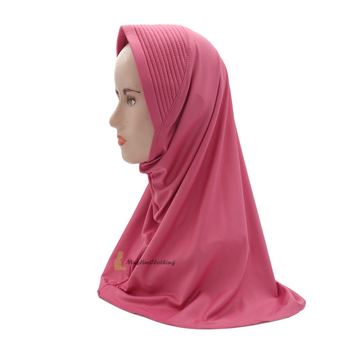 Instant Pull-On Easy Hijab Jilbab In Hot Pink - Padded Visser Shoulder-Length Easy Muslimah Khimar