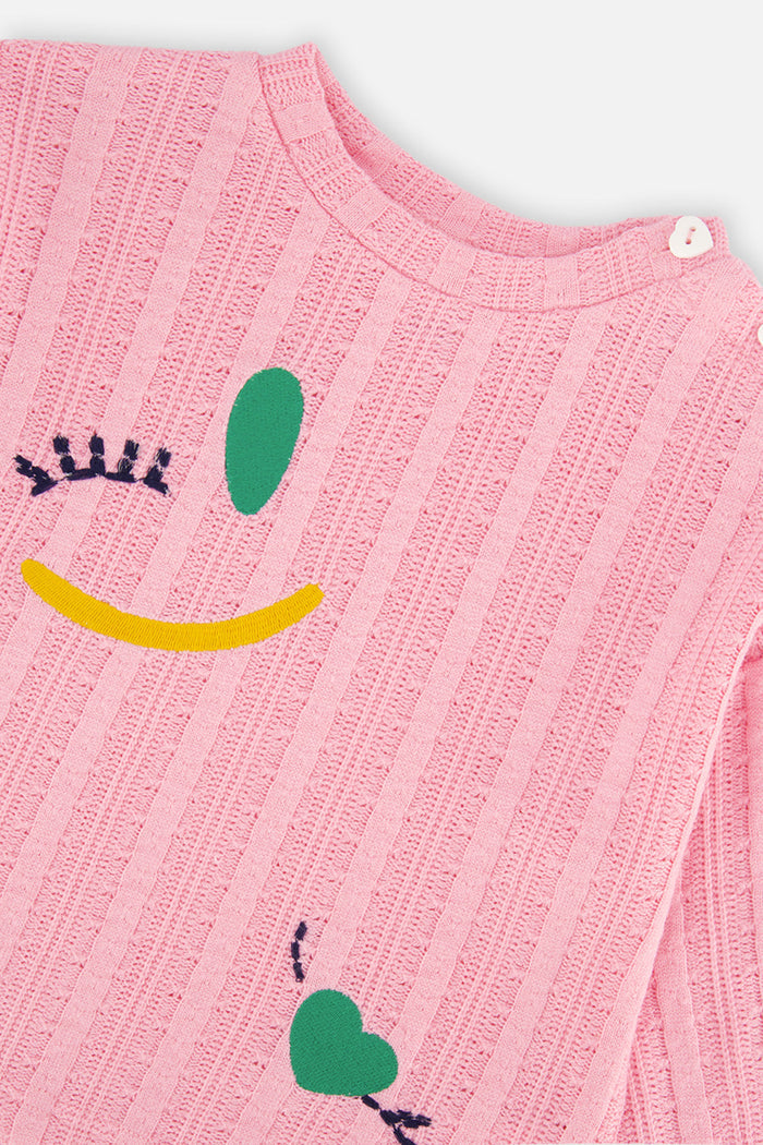 Deux par Deux girls' pink knit top with fruit embroidery – alternate view