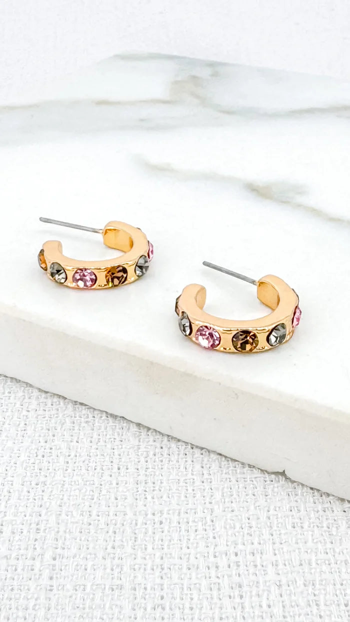 Multicoloured Diamond Gold Hoops