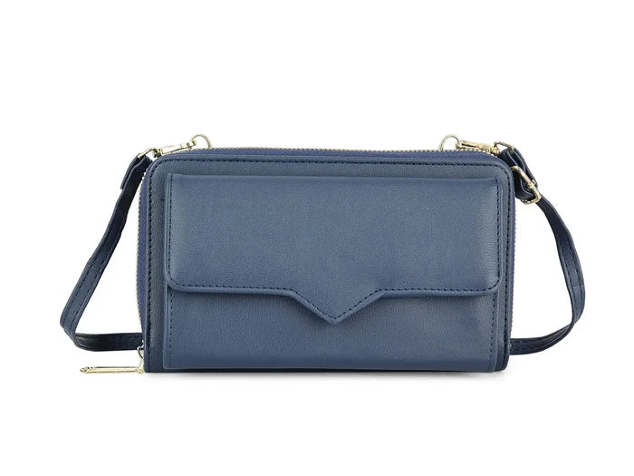 Navy Zip Around Wallet Purse With Strap