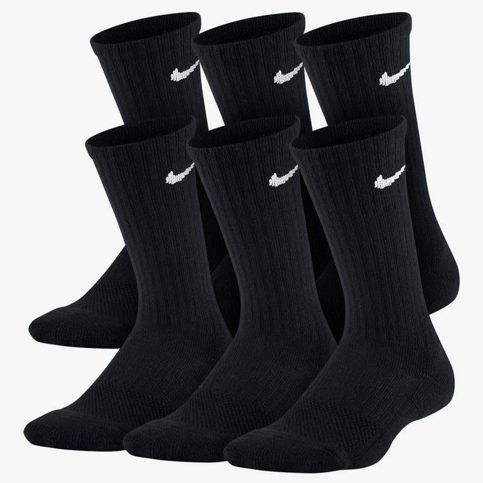 Nike 6 Pack Crew Socks Youth - Black