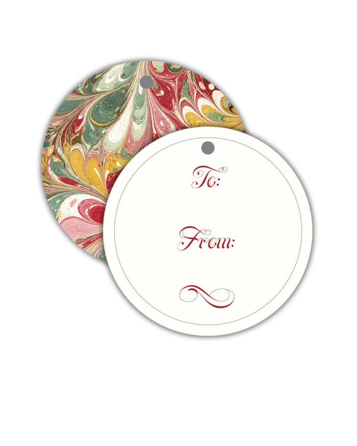 Non-Personalized Merry Marbled Cranberry Round Gift Tag