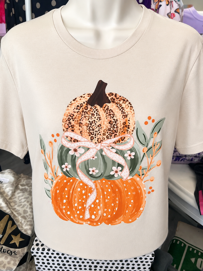 Patterned Pumpkin Stack Autumn Tee