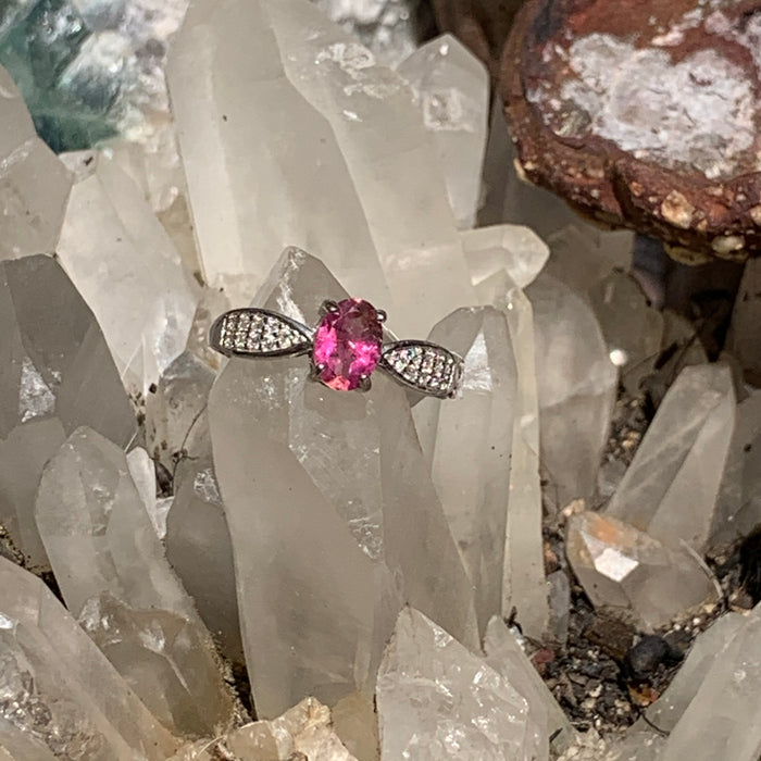 Pink Tourmaline Cut Gem Sterling sz7