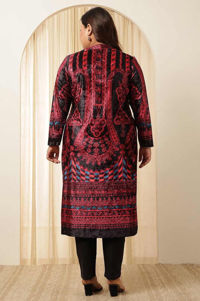 Plus Size Black Red Velvet Kurta