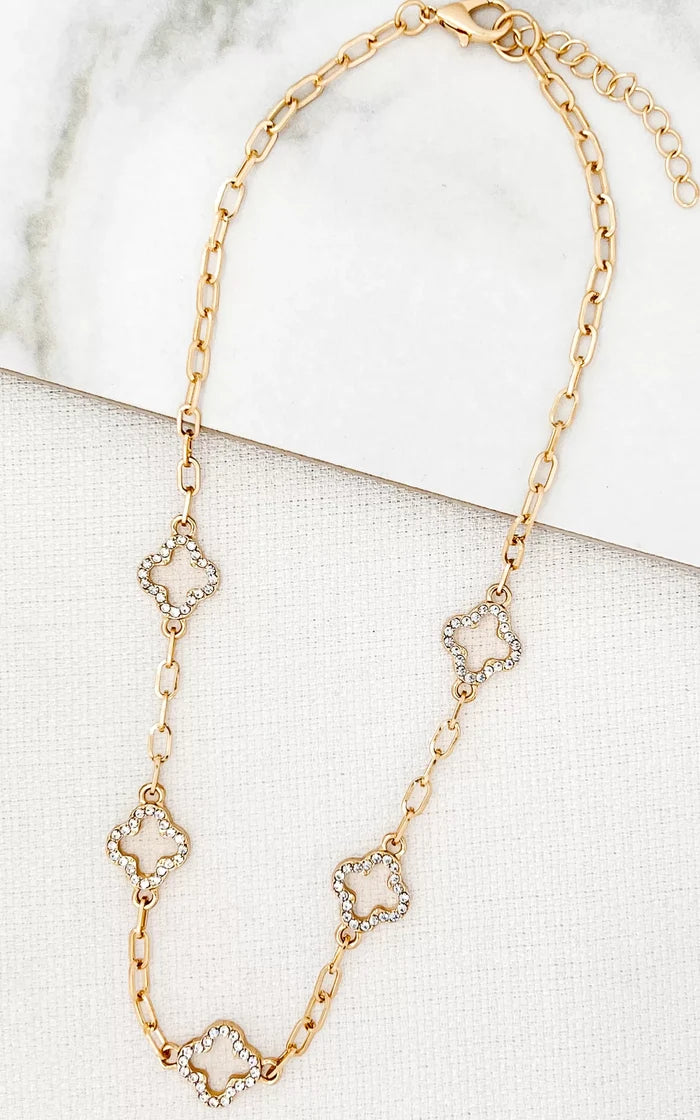 Short Gold Necklace With Diamante Fleurs 6914