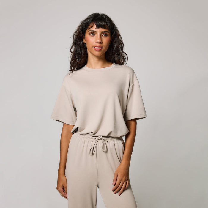 Soft Touch Wide Leg Lounge Set - Oatmeal Beige