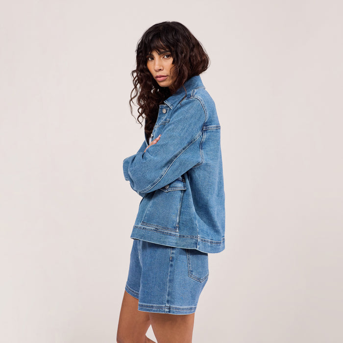 Stretch Denim Jacket - Mid Blue
