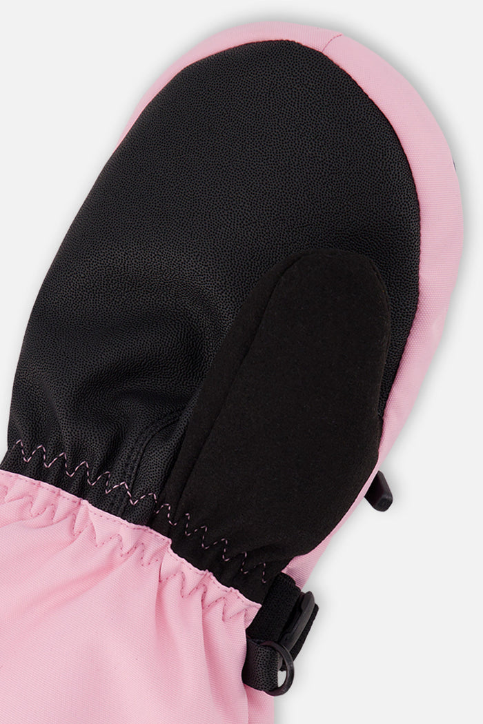 Deux par Deux Teknik kids' mittens in light pink – palm close-up