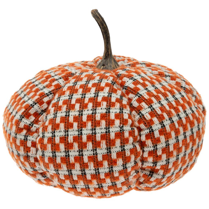 10" Dia Eerie Orange Plaid Pumpkin Fall