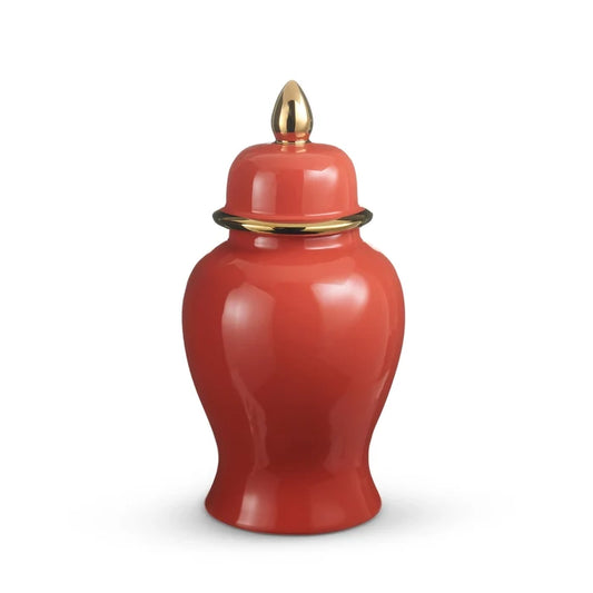 14.5" Red Orange And Gold Ginger Jar