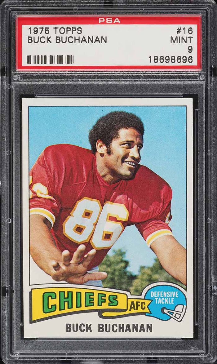 1975 Topps FB Card # 16 Buck Buchanan Kansas City Chiefs HOF PSA 9 MINT (MGD2)