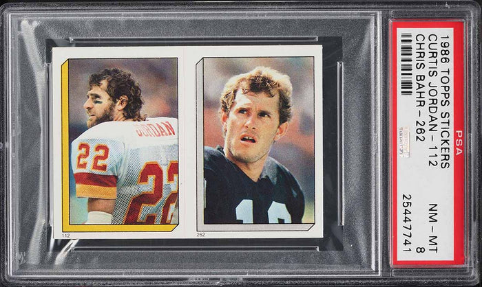 1986 Topps FB Stickers #112/262 Curtis Jordan Chris Barr PSA 8 NM-MT (MGD2)