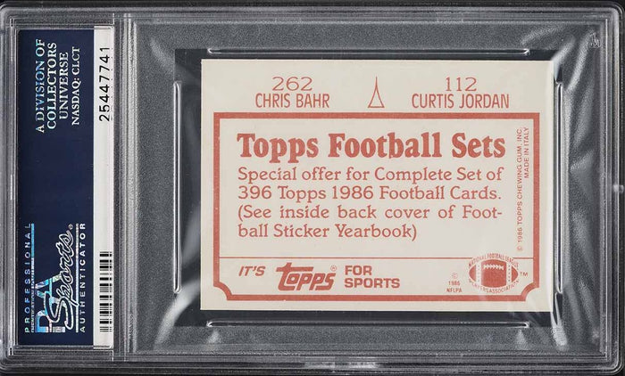 1986 Topps FB Stickers #112/262 Curtis Jordan Chris Barr PSA 8 NM-MT (MGD2)