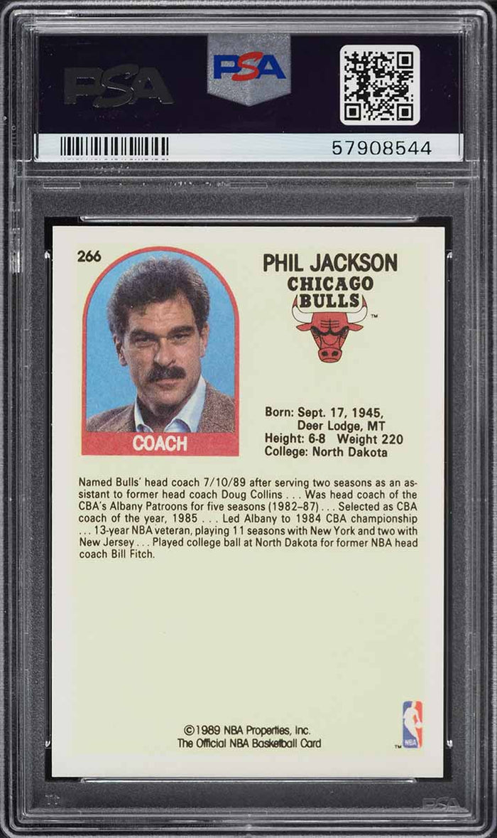 1989 Hoops BkB Card #266 Phil Jackson Chicago Bulls HOF PSA 10 GEM MINT (MGD2)