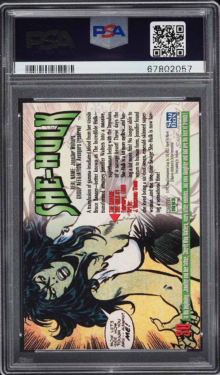 1993 Skybox Marvel Masterpieces Card # 30 She-Hulk PSA 10 GEM MINT (MGD2)