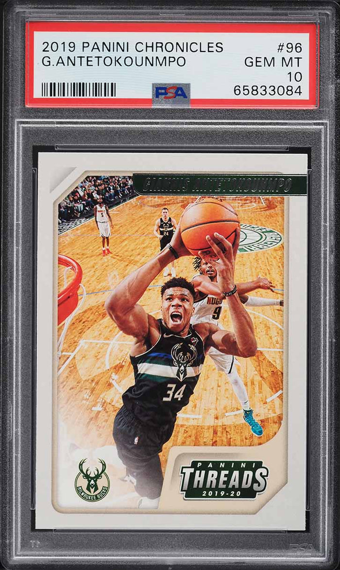2019 Panini Chronicles BkB Card # 96 Giannis Antetokounmpo THREADS PSA 10 (MGD2)