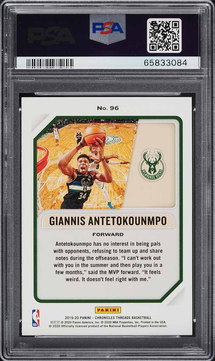 2019 Panini Chronicles BkB Card # 96 Giannis Antetokounmpo THREADS PSA 10 (MGD2)