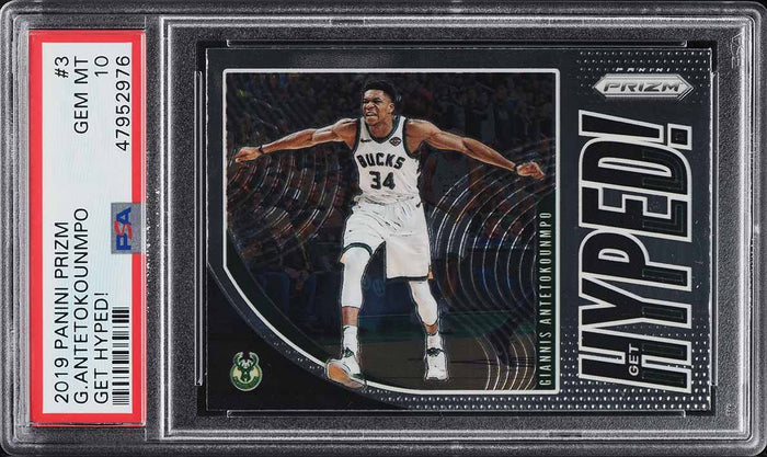 2019 Panini Prizm BkB Card Get Hyped! # 3 Giannis Antetokounmpo PSA 10 GEM MINT (MGD2)