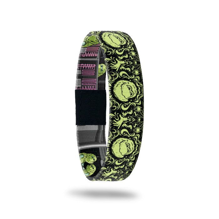 Product photo of outside of 2020 - Day 10 - Lunch Thief Larry: black design with repeating green monsters, spiders, webs, bats, and hands