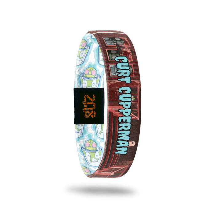 Product photo of the inside of 2020 - Day 6 - Curt Cupperman: red haunted house design with blue "CURT CUPPERMAN" text