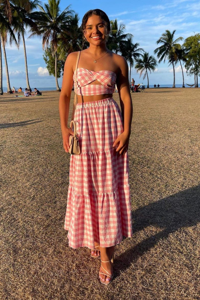 Addison Set Top - Pink Gingham - Runway Goddess