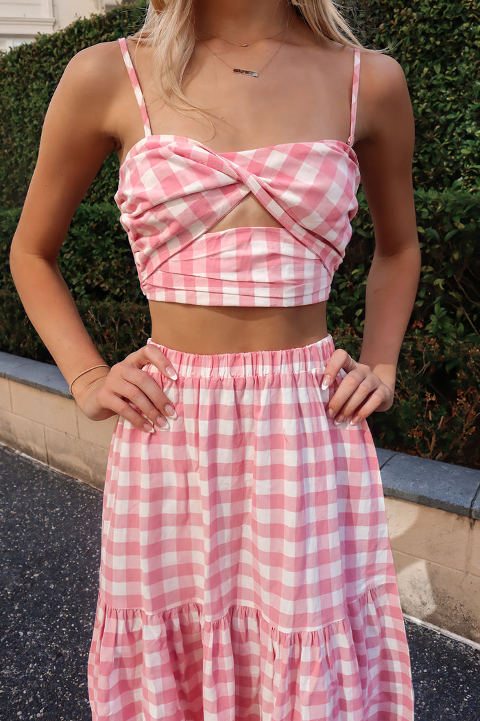 Addison Set Top - Pink Gingham - Runway Goddess