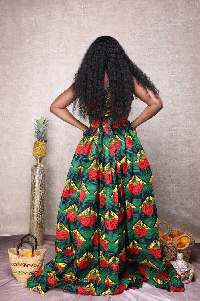 African print long maxi dress with corset back.