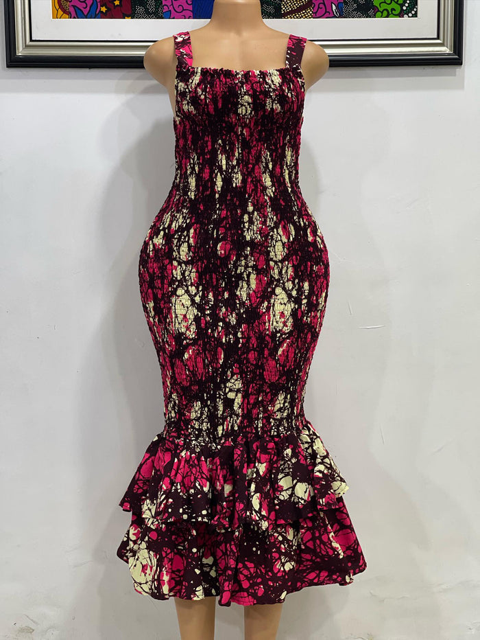 African print smoked body-con dress.