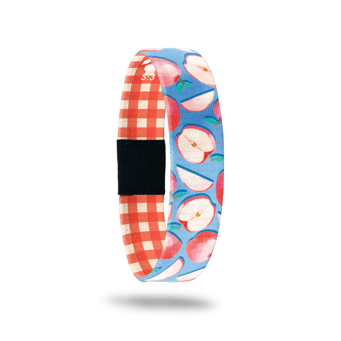 Always Learning-Sold Out - Singles-Medium-ZOX - This item is sold out and will not be restocked. Blue ZOX with apples all over. Inside is red and white checkerboard and reads Always Learning.