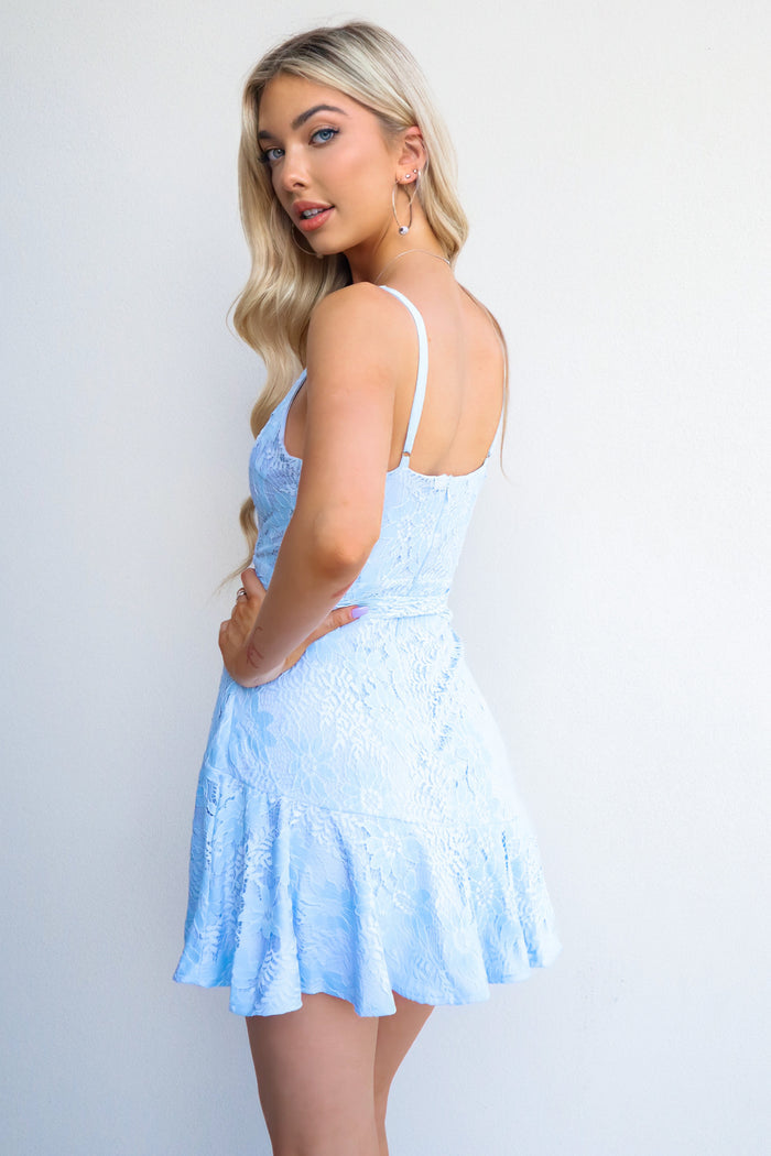 Alyssa Dress - Baby Blue Lace - Runway Goddess