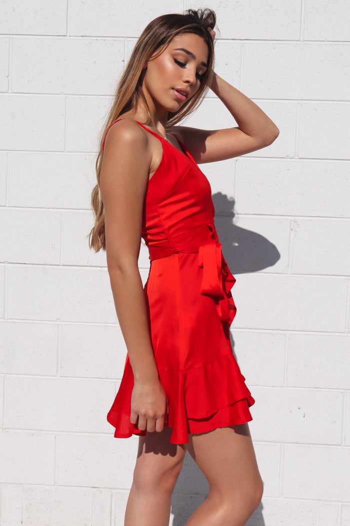 Alyssa Satin Dress - Red - Runway Goddess