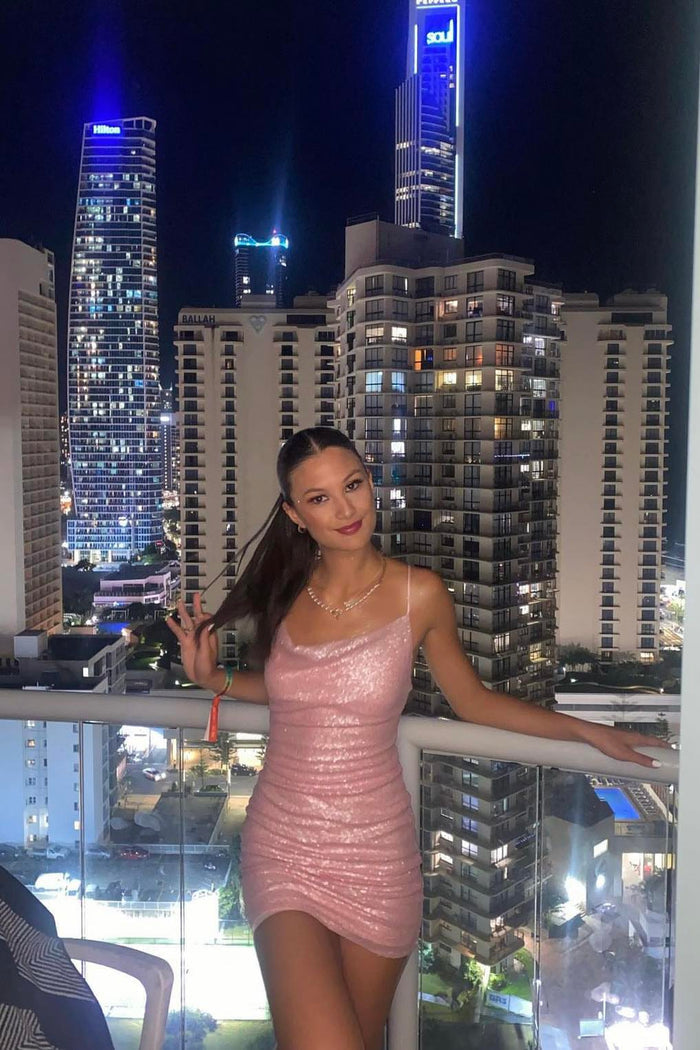 Ambrosia Sequin Dress - Baby Pink - Runway Goddess