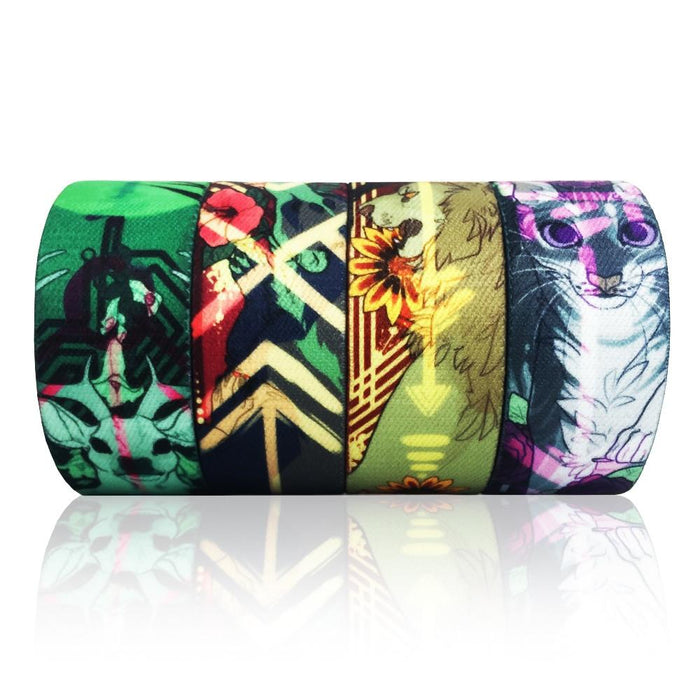 4 pack of brightly colored graffiti type artwork featuring a deer, lion, cat and dog. Inside reads Animal Pack.