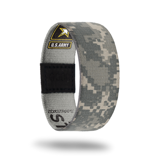 Army Strong-Sold Out-ZOX - This item is sold out and will not be restocked. Grey and olive green digital camo. The inside says Army Strong and has the official US Army logo.
