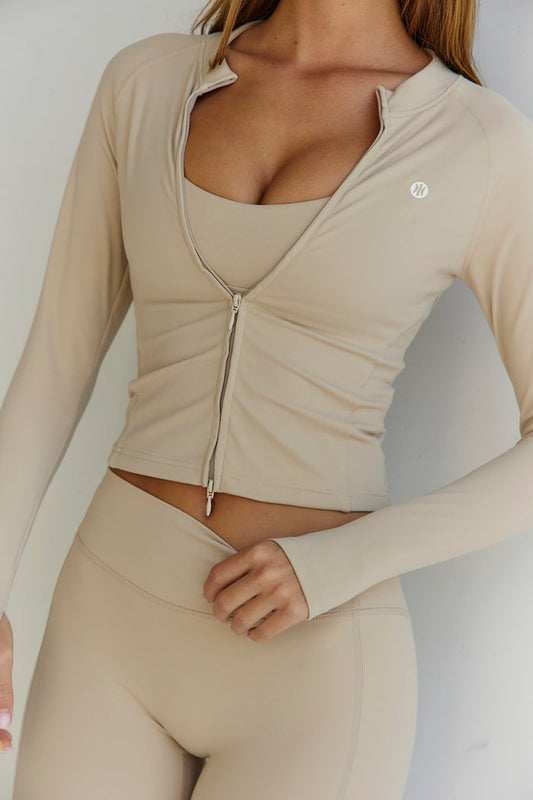 Astoria LUXE BALANCE Long Sleeve Zip Top - Oat
