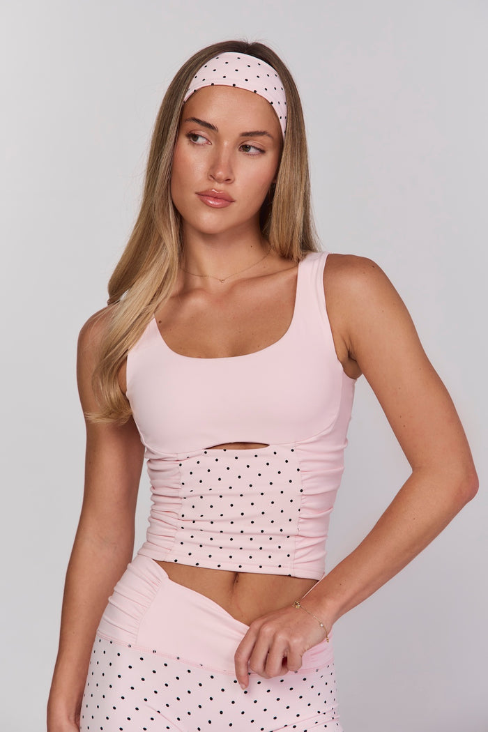 Astoria LUXE BALANCE Ruched Sport Tank - Baby Pink Polka