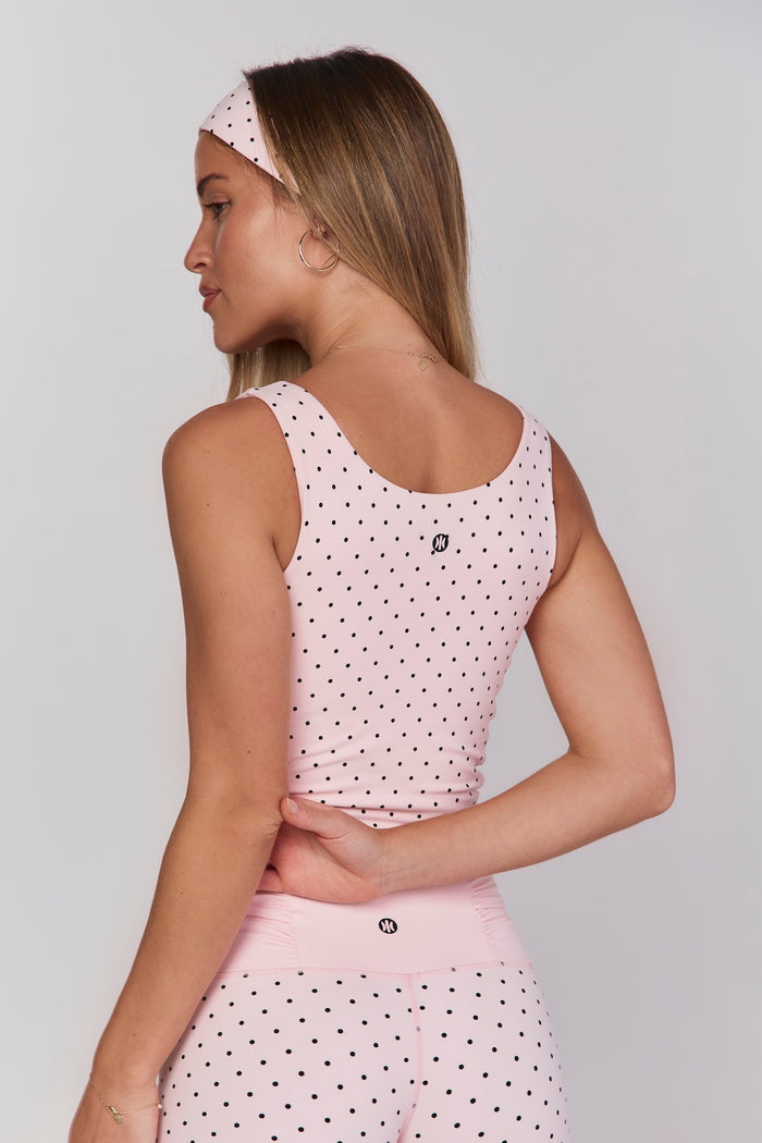 Astoria LUXE BALANCE Ruched Sport Tank - Baby Pink Polka